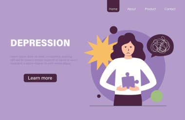 Lonely depressed girl, bad mood, psychological disorder, depression banner.
