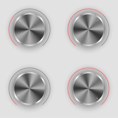 Realistic metal and plastic radio switch. Different level buttons and power regulators set