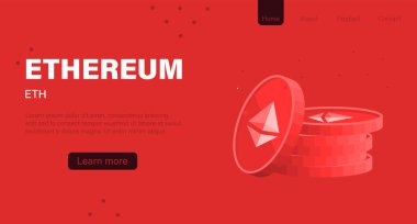 Ethereum ve engelleme pankartı illüstrasyonu. Madencilik ve ticaret Ethereum kavramı