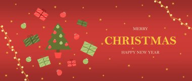 Mutlu Noeller ve mutlu yıllar. Web sitesi, posta kartı, sayfa ya da uygulama için güzel bir kırmızı pankart