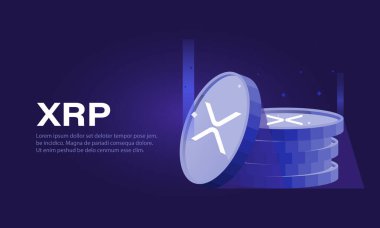 Mor arkaplanda XRP şifreleme pankartı. Sanal kripto para birimi kavramı