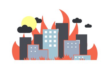 Şehirdeki yangın kavramı. Roketin düşmesi sonucu yıkım