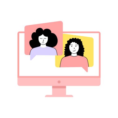 Girls talking on video call. Video call application illustration