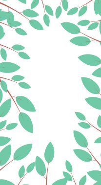 Pürüzsüz dokuya sahip canlı yeşil yapraklar, sanatsal veya bilgilendirici kullanım için mükemmel boş bir alanı çerçeveleyerek doğal bir sınır oluşturur. Kompozisyon, doğanın tazeliğini ve basitliğini vurguluyor..