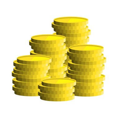 Parlak altın sikke koleksiyonu düzgünce istiflenmiş, zenginlik birikimi kavramını gösteriyor. Canlı renkler ve organize düzenlemeler, modern dijital ekonomide finansal refah ve başarı duygusu taşır..