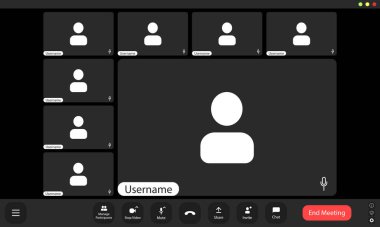 Uzak oturum sırasında dijital platformda birden fazla katılımcının kullanıcı simgelerini içeren sanal toplantı şebekesi düzeni