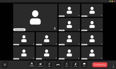 Uzak oturum sırasında dijital platformda birden fazla katılımcının kullanıcı simgelerini içeren sanal toplantı şebekesi düzeni