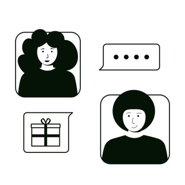 İki karakter canlı bir sohbete dalıp hediye kutlaması için heyecanlarını ve beklentilerini dile getiriyorlar. Bir karakter hoş bir şekilde şaşırmış görünüyor, diğeri ise mutlu ve düşüncelerini paylaşmaya istekli görünüyor..