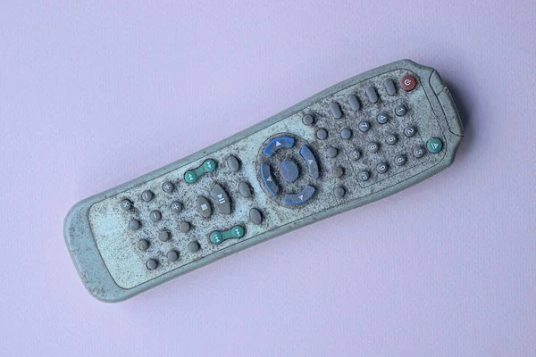 Viejo Control Remoto Televisión Plástico Sucio Gris Con Botones Colores — Foto de Stock