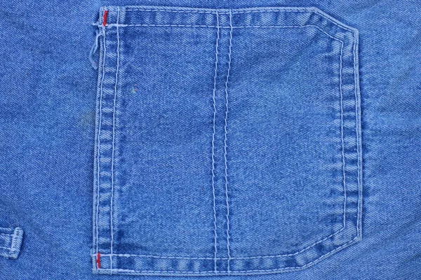Textura Tecido Algodão Azul Com Costuras Brancas Bolso Jeans Antigo — Fotografia de Stock