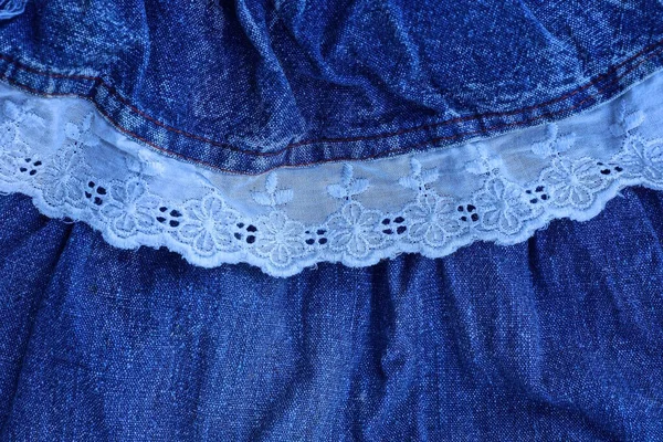 Blue Cloth Background Crumpled Matter Part Old Clothes White Seam — ストック写真