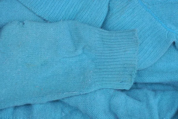 Голубая Шерсть Ткань Текстура Старый Свитер Рукавом — стоковое фото