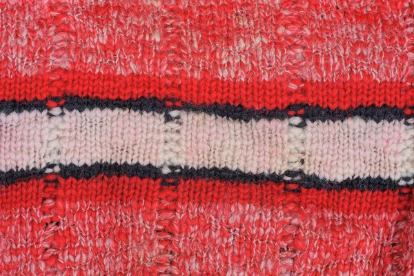 Красная Текстура Шерстяной Ткани Одежде Свитеров Черно Белыми Полосами — стоковое фото