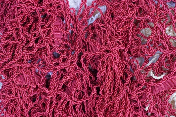 Текстура Ткани Кучи Трикотажных Тонких Красных Нитей — стоковое фото