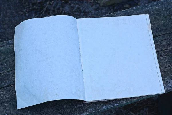Cuaderno Abierto Con Páginas Abiertas Quemadas Yace Una Mesa Gris —  Fotos de Stock
