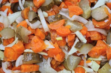 Renkli sebze parçalarının sebze dokusu.