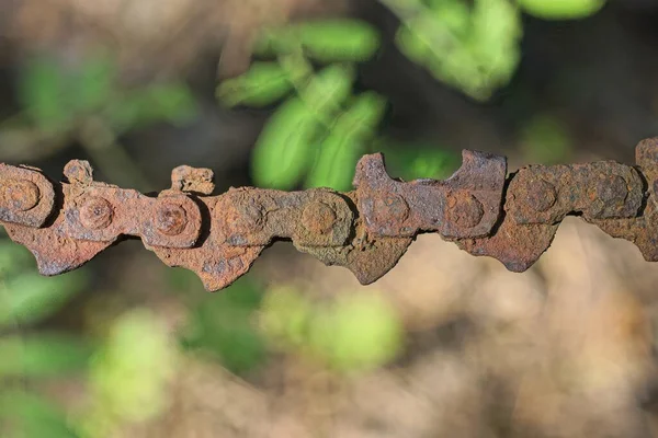 Teil Einer Alten Rostigen Braunen Eisenkette Für Eine Kettensäge Auf — Stockfoto