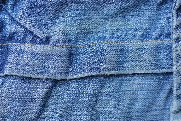 Modrá Šedá Tkanina Textura Rozmačkaných Ošuntělých Džínů Kalhotách Švem — Stock fotografie