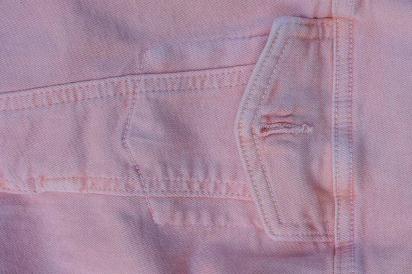Textura Růžové Bavlněné Tkaniny Kapsou Švy Bundě Oblečení — Stock fotografie