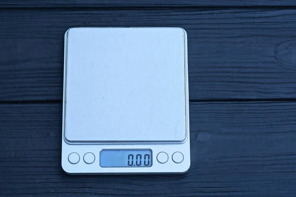 One Small Gray Empty Scales Electronic Display Stands Black Wooden — Stock Photo, Image