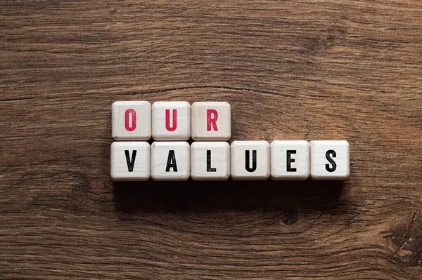 Our values - word concept on building blocks, text, letters