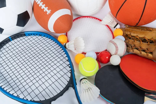 Sports Equipment on white background, Top view