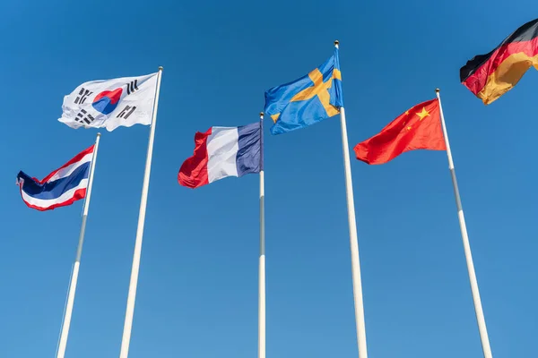 Εθνικές Σημαίες Έξι Εθνών Της Ταϊλάνδης Της Νότιας Κορέας Της — Φωτογραφία Αρχείου