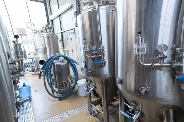 Craft Beer Brewery Equipment, interior of a small craft beer production factory