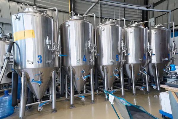Craft Beer Brewery Equipment, interior of a small craft beer production factory