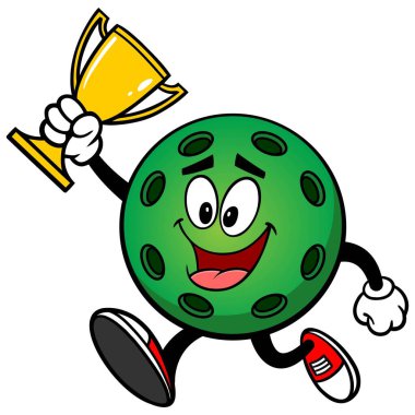 Pickleball Green Ball Run with Trophy, Hand Drawn Vector illustrations, Isolated On Transparent Background clipart