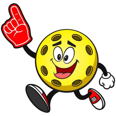 Pickleball Sarı Top Koşu W Köpük Parmak, El Çekimi Vektör Çizimi, Şeffaf Arkaplanda İzole Edilmiş