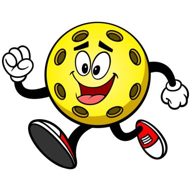 Pickleball Sarı Top Koşu, El Çizimi Vektör Çizimi, Şeffaf Arkaplanda İzole