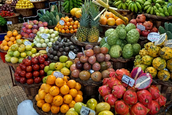 Fruits Frais Sur Célèbre Marché Fermier Madère Funchal — Photo