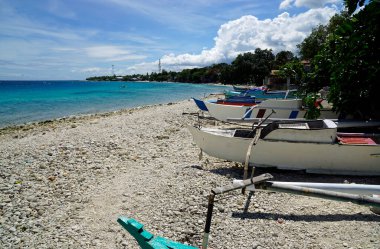 Filipinlerdeki Bohol plajında geleneksel sürat tekneleri 