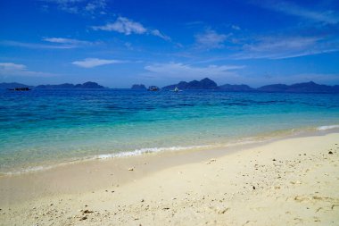 Palawan Adası 'ndaki tropik plajda manzaralı bir manzara.