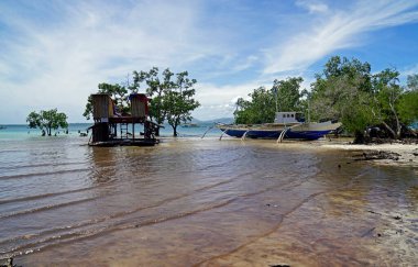 Palawan 'da, Filipinler' de, Puerto Princesa 'da el değmemiş bir plaj.