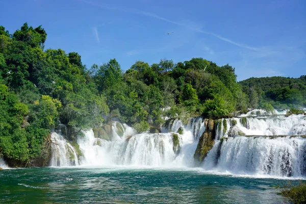 Stock image scenic waterfall in krka national oark in croatia