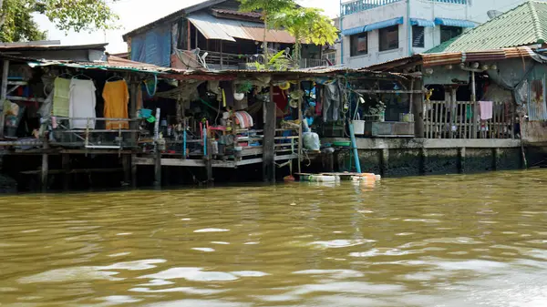 Bangkok 'taki Chao praya nehrindeki ahşap evler.