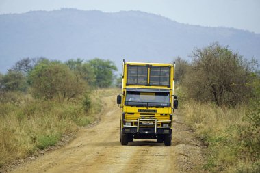 Serengeti, Tanzanya - Ekim 2024: Savana 'da Kamyonlar