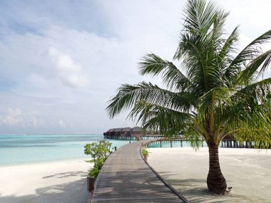 Maldiv adasında manzaralı iskele manzarası