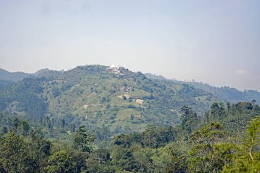 Sri Lanka Ella 'daki dağların manzaralı yeşil manzarası.