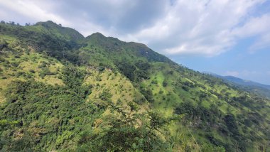 Sri Lanka Ella 'daki dağların manzaralı yeşil manzarası.