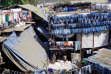 Mumbai, Hindistan 'daki Dhobi ghat gecekondu mahallesinde çamaşırhane.