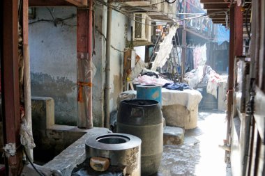 Mumbai, Hindistan 'daki Dhobi ghat gecekondu mahallesinde çamaşırhane.