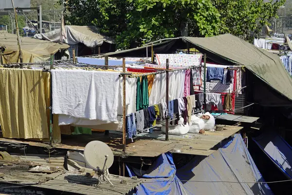 Mumbai, Hindistan 'daki Dhobi ghat gecekondu mahallesinde çamaşırhane.