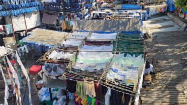 Mumbai, Hindistan 'daki Dhobi ghat gecekondu mahallesinde çamaşırhane.