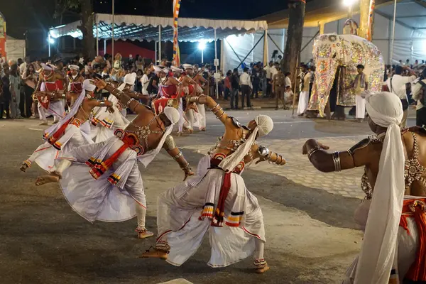 Colombo, Sri Lanka - 11 Şubat 2025: Gangaramaya Navam Maha Perahera festivalinde sanatçılar