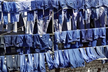Mumbai, Hindistan - 20 Şubat 2025: Dhobi Ghat gecekondu mahallesinde çamaşır yıkama