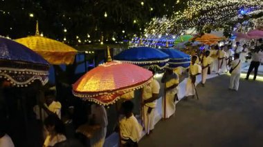 Colombo, Sri Lanka - 11 Şubat 2025: Gangaramaya Navam Maha Perahera festivalinde sanatçılar