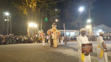 Colombo, Sri Lanka - 11 Şubat 2025: Gangaramaya Navam Maha Perahera festivalinde sanatçılar